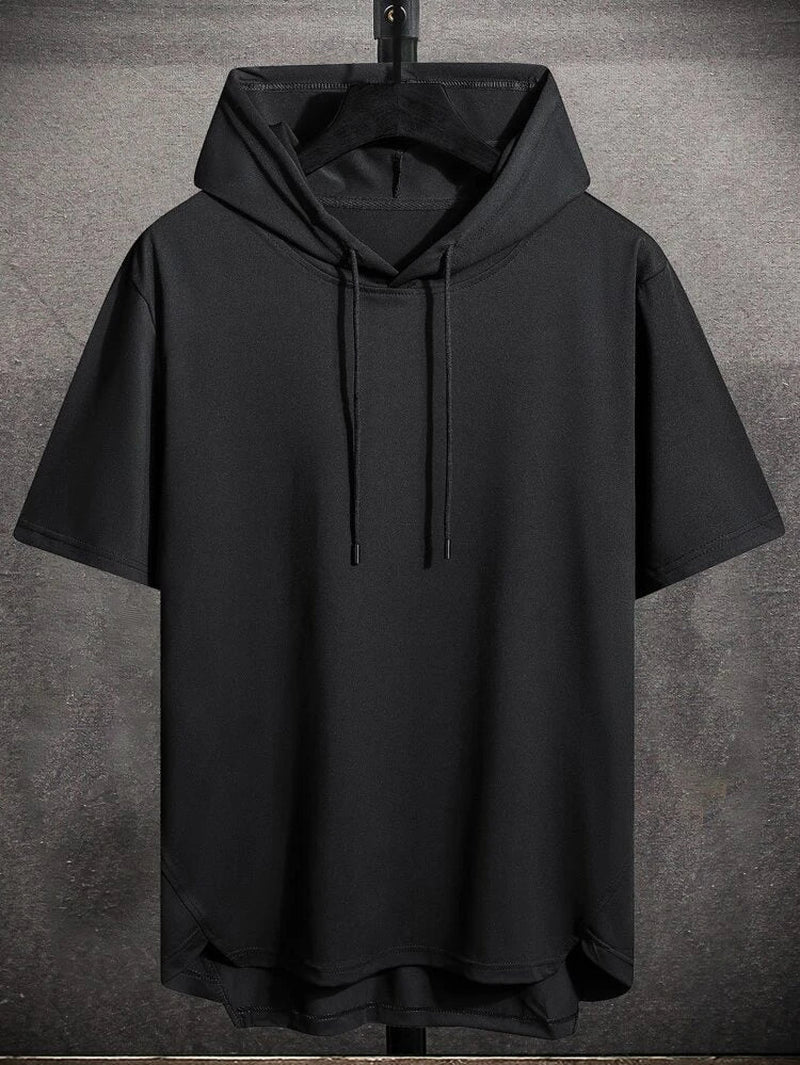 Mens Premium Cotton Dip Hem Hooded GRHTS T-Shirt - Black