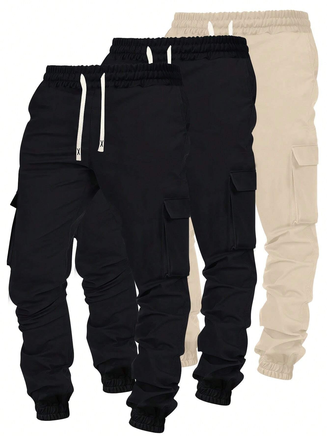 3Pcs/Set Spring and Autumn New Casual Sportswear Men'S Drawstring Waist Cargo Pants