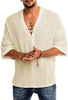 Mens Linen Cotton T Shirt Casual Long Sleeve Beach Hippie Yoga Tees Plain Drawstring Lace-Up Summer Tops