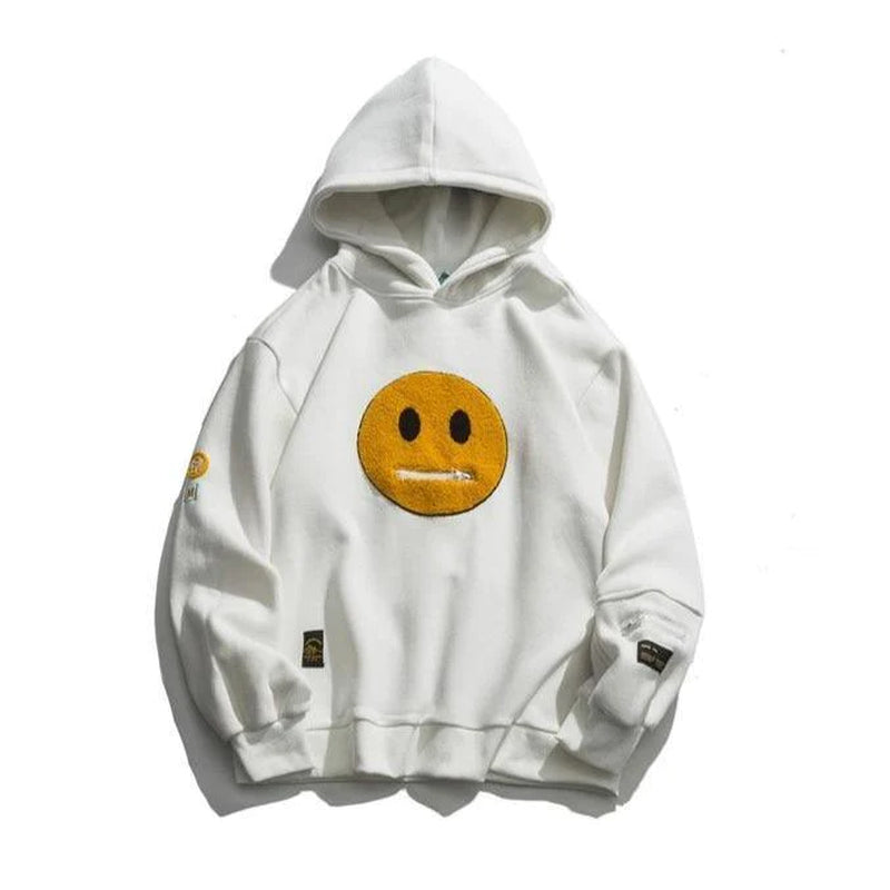 Smiley Face Zipper Pocket Unisex Hoodie: Streetwear Skater Fashion with an Emoji